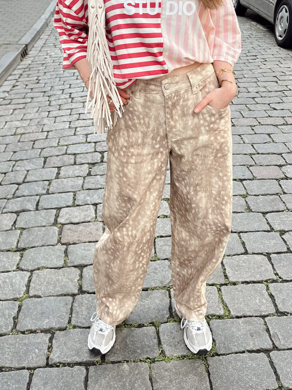 Nora Bambi Print Hose Baggy Balloon Fit Beige