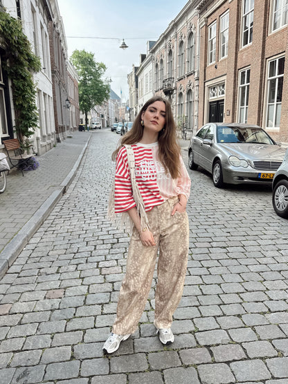Nora Bambi Print Hose Baggy Balloon Fit Beige