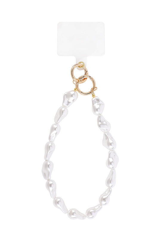 Telefoonkoord met Pearl charms wit